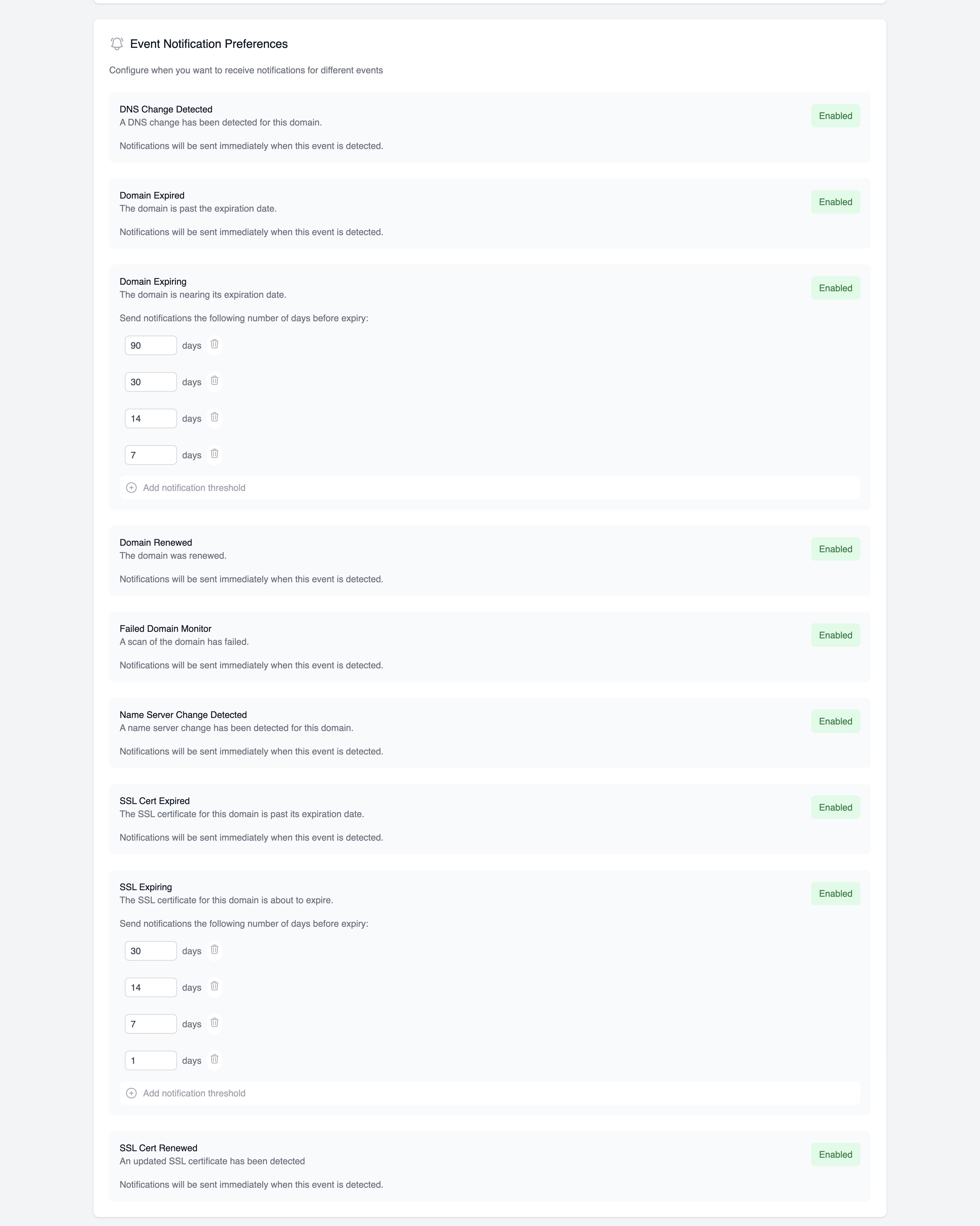 Event and Notification Preferences